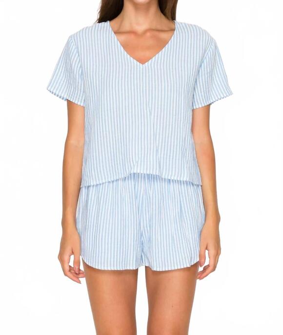 MEET ME IN SANTORINI Tops - NEW MEET ME IN SANTORINI gauze stripe set in blue